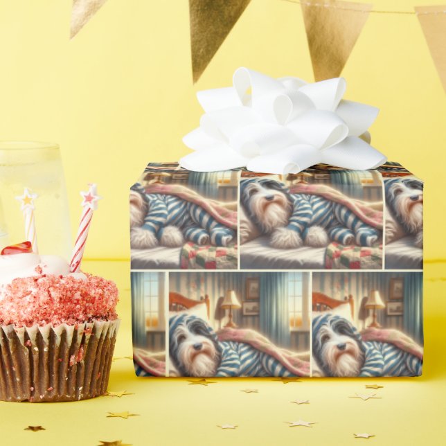 Papel De Regalo Collie con barba en la cama (Fiesta de cumpleaños )