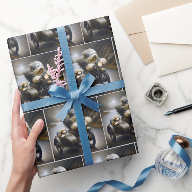 Papel De Regalo Collie con barba montando en motocicleta (Regalar)