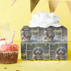 Papel De Regalo Collie con la barba chocando en el charco