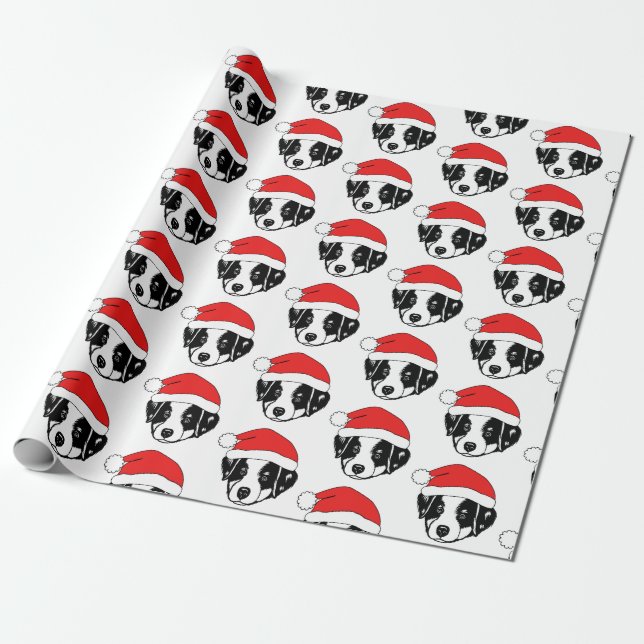 Papel De Regalo Collie de borde Puppy Santa Hat (Desenrollado)