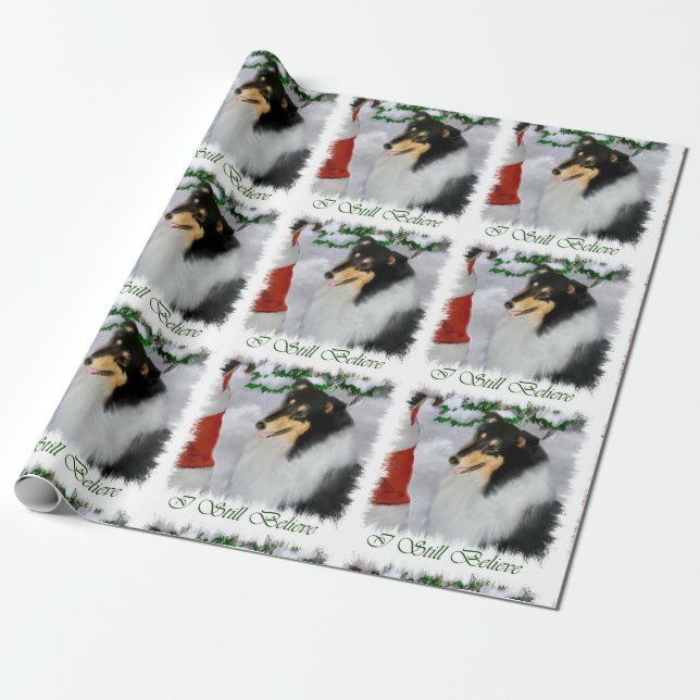 Papel De Regalo Collie Meets Santa Navidades (Desenrollado)