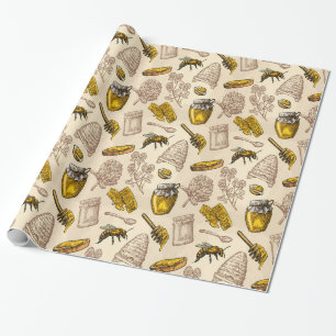 Papel De Regalo Colmena de abeja melífera vintage orgánica natural