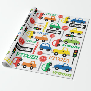Papel De Regalo Color brillante del coche camión del transporte