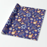 Papel De Regalo Color de agua Azul Hanukkah Chanukah Gold<br><div class="desc">Este diseño fue creado a través del arte digital. Se puede personalizar haciendo clic en el botón personalizar y cambiando el color, agregando un nombre, iniciales o tus palabras favoritas. Contáctame en colorflowcreations@gmail.com si quieres tener este diseño en otro producto. Compra mi pintura de acrílico abstracta original a la venta...</div>