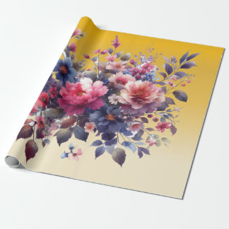Papel De Regalo Color de agua azul rosado Abstract Flowact Gold