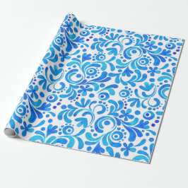 Papel De Regalo Color de agua azul y blanco vibrante