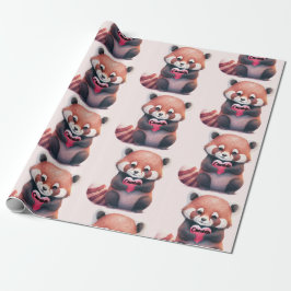 Papel De Regalo Color de agua del corazón del panda rojo Añadir no