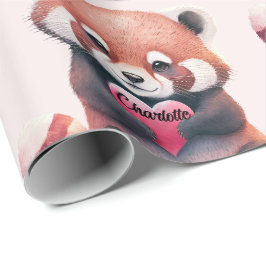 Papel De Regalo Color de agua del corazón del panda rojo Añadir no