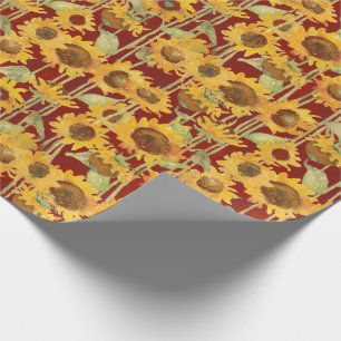 Papel De Regalo Color de agua floral de girasol amarillo en rojo