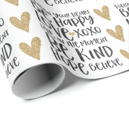 Papel De Regalo Color de agua negro Palabras Inspiradoras Corazón 