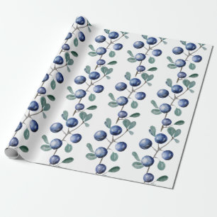 Papel De Regalo Color de agua pintado a mano Blue Blueberries