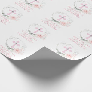 Papel De Regalo Color de agua rosa Chica floral primera comunión s
