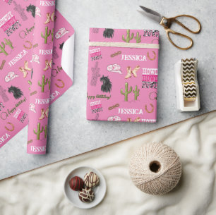 Papel De Regalo Color de agua rosada del cumpleaños de Cabeza de C