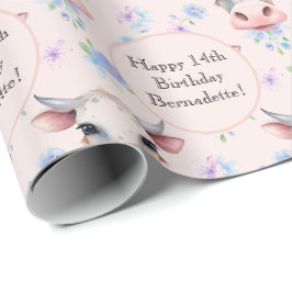 Papel De Regalo Color de agua rosado lindo Estilo Cow Granja Anima