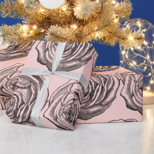 Papel De Regalo Color de rosa botánico negro elegante en Rubor