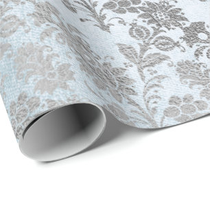 Papel De Regalo Color de rosa floral del polvo floral de plata