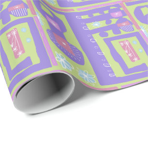 Papel De Regalo Color floral Decnic Ethnic Print Purple Green Whit