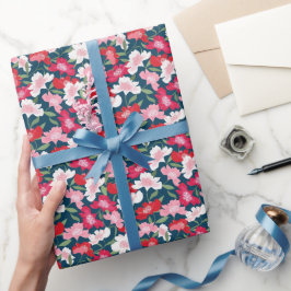 Papel De Regalo Color Rojo Floral Patrón Azul