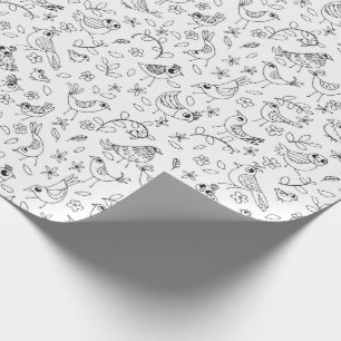 Papel De Regalo Coloree sus propios pájaros y flores caprichosos