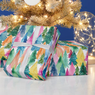 Papel De Regalo Colores Acuarela Brillantes Árboles de Navidad Arc