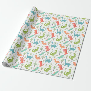 Papel De Regalo Colores blandos Dinosaurios Palm Treds Niños