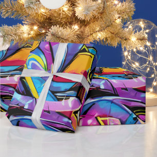 Papel De Regalo Colores Brillantes y Negrita Patrón de Arte Callej