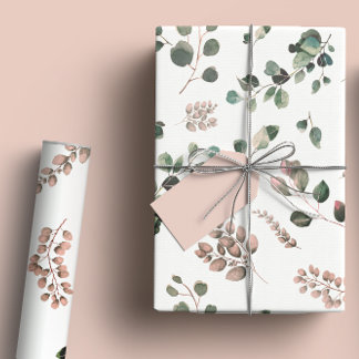 Papel De Regalo Colores de agua de Eucalipto verde rosa y sabio pa