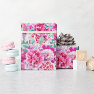 Papel De Regalo Colores de agua de tonos rosas y hojas Verde azula