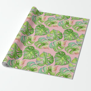 Papel De Regalo Colores de agua de Tropicana de moda Monstera y ho