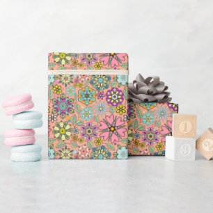 Papel De Regalo Colores de flores retro de la temporada de primave