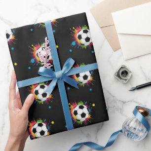 Papel De Regalo Colores Divertidos Balones de Fútbol Patrón Deport