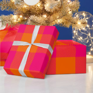 Papel De Regalo Colores DIY Buffalo Plaid Tartán LG SV Naranja Ros