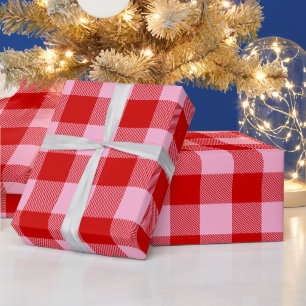 Papel De Regalo Colores DIY Buffalo Plaid Tartán SV Rojo Fl Rosa