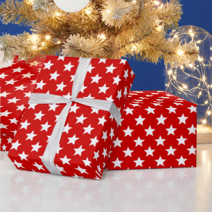 Papel De Regalo Colores DIY Estrellas Grandes SV Rojo Blanco