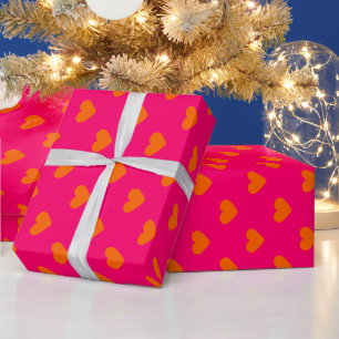 Papel De Regalo Colores DIY Patrón Corazones Frambuesa Naranja