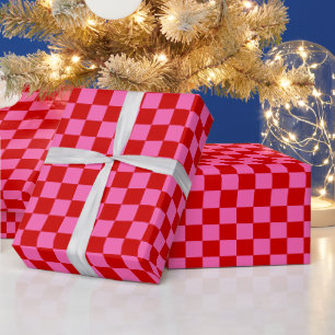 Papel De Regalo Colores DIY Verificar Tablero de Damas Rosa Rojo