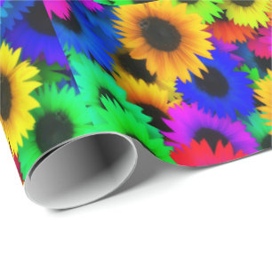 Papel De Regalo Colores neones girasoles impresión pequeña