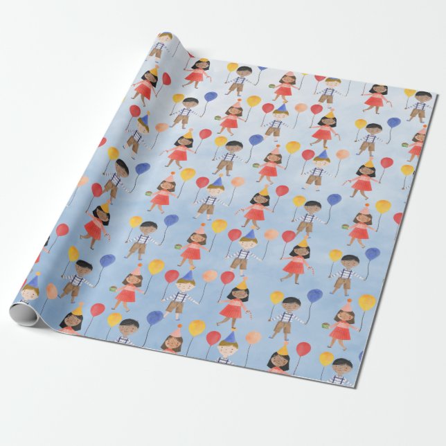 Papel De Regalo Colores primarios Niños Fiesta de cumpleaños (Desenrollado)