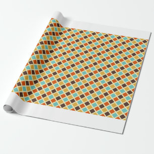 Papel De Regalo Colores Retro Rojo Amarillo Azul Cuadrados de Diam