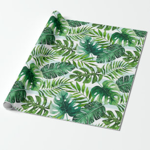 Papel De Regalo Colores tropicales Monstera y hojas de palma