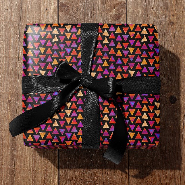 Papel De Regalo Colorful All Occasion Triangle Pattern  (Versatile All Occasion Wrapping Paper. For men or women. Black Ribbon.)