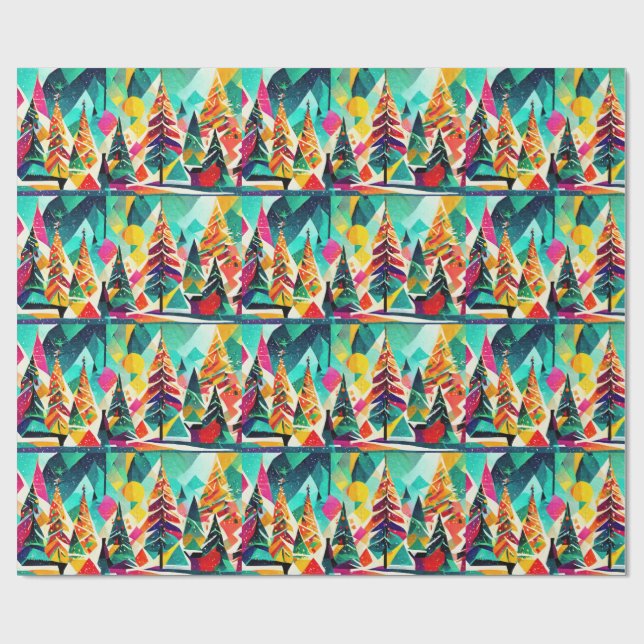 Papel De Regalo Colorful design of Christmas trees (Superficie plana)