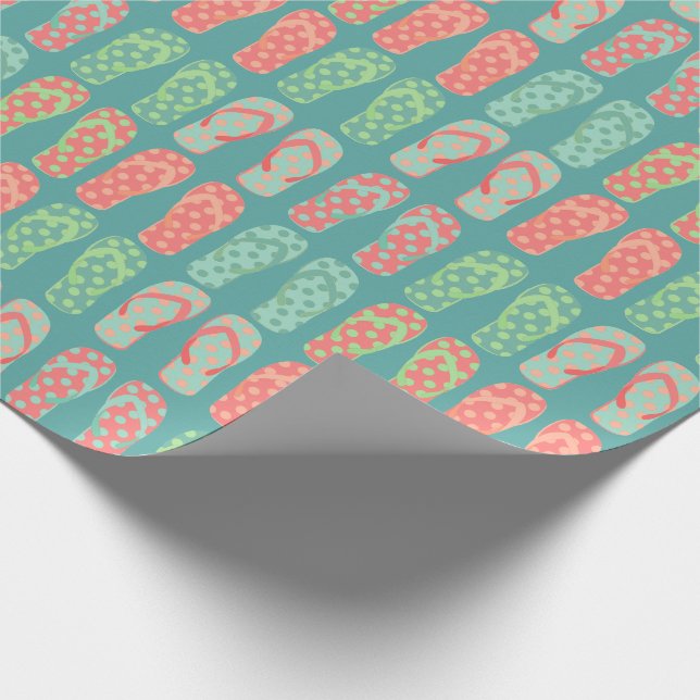 Papel De Regalo Colorful Dotty Flip Flop Pattern Teal (Esquina)