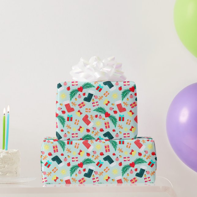 Papel De Regalo Colorful Festive Christmas Holiday Pastel Green (Regalos de fiesta)
