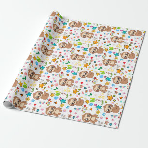 Papel De Regalo Colorful Hearts Stars Sloth Pattern Nacimiento del