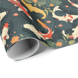 Papel De Regalo Colorful Koi and Lily Pads on Charcoal Blue Gift