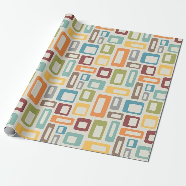 Papel De Regalo Colorful Mid Century style shapes (Desenrollado)