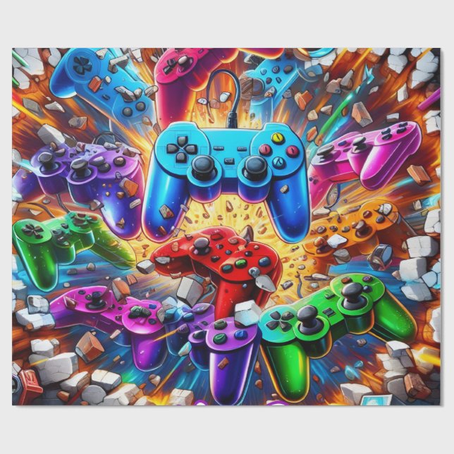 Papel De Regalo Colorful Neon Joysticks Pattern (Superficie plana)