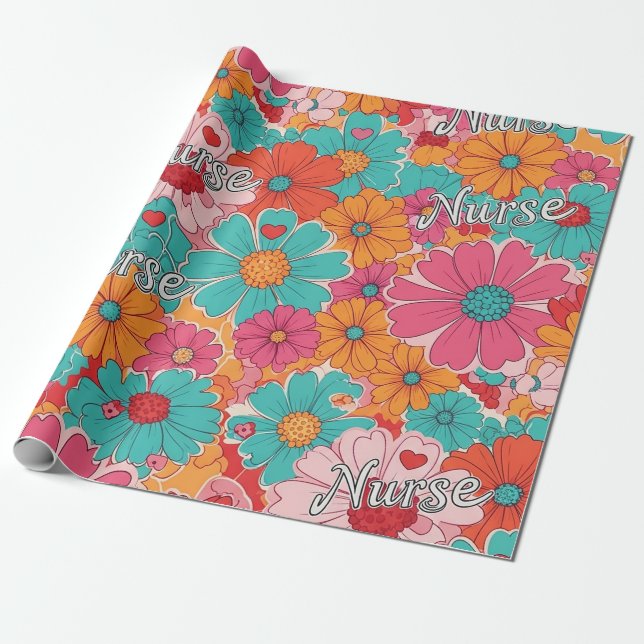 Papel De Regalo Colorful Nurse Floral Pattern (1) (Desenrollado)