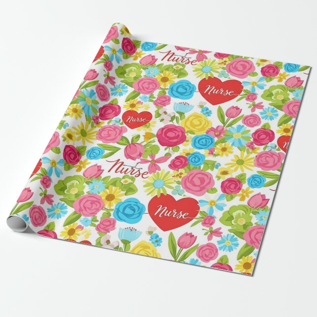 Papel De Regalo Colorful Nurse Floral Pattern (2) (Desenrollado)